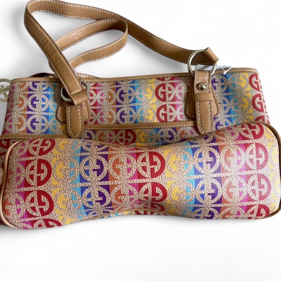 NEW Giani Bernini Rainbow Mulitcolor Logo Tote Bag Snap Closure Double Straps - Picture 5 of 8